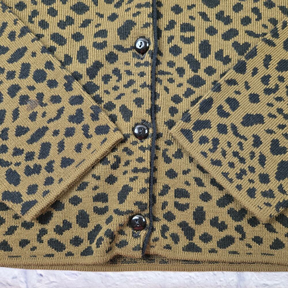 VTG Lennie for Nina Leonard Cardigan Sweater Mob Wife Leopard Faux Fur Collar XL - Picture 11 of 16